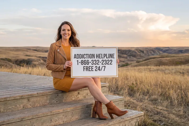 Woman on lookout steps with an Addiction Helpline card